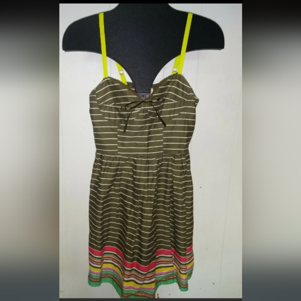 Tank dress Army Green with colorful stripes size Medium